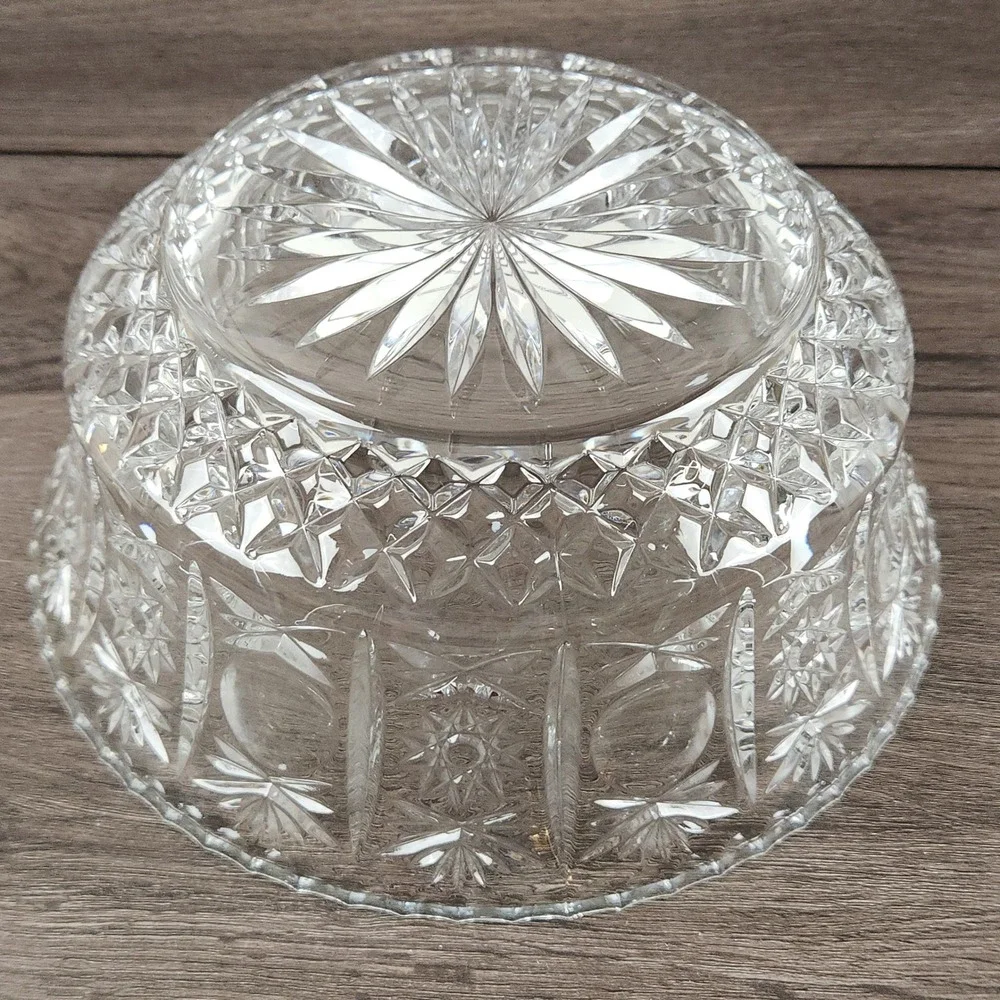 VTG American Brilliant Cut Glass Bowl Hobstar & Starburst 9